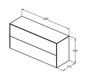 Spintelė Ideal Standard Conca praustuvui, matmenys: 1200x373x550, du stalčiai, push to open, soft close uždarymas, tamsus riešutas (tikros medienos lukštas)
