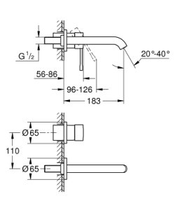 Praustuvo maišytuvas iš sienos GROHE Essence 183mm ilgio, grafito spalvos (Hard Graphite)