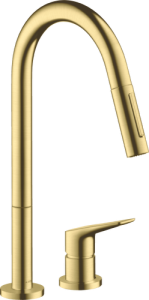 Plautuvės maišytuvas AXOR Citterio M 220, 2 dalių, su ištraukiama galvute, šlifuoto žalvario spalvos (Brushed Brass)