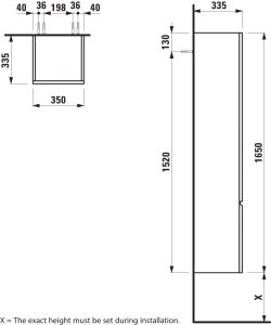 Aukšta spintelė Laufen PRO S 350x335x1650 mm, 1 durelės, lankstai kairėje, 4 lentynėlės, spalva - balta