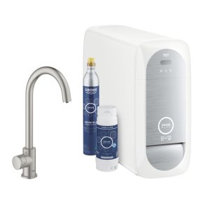 Plautuvės maišytuvo komplektas šaltam vandeniui su filtravimo ir gazavimo funkcija GROHE Blue Home, nerūdijančio plieno spalvos 