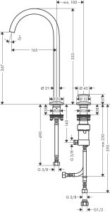 Praustuvo maišytuvas AXOR One Select 260, 2 dalių, su paspaudžiamu (push-open) dugno vožtuvu, nerūdijančio plieno spalvos (Stainless Steel Optic)