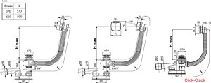 Prailgintas vonios sifonas Ravak su perpylimu sistema, DN 40/50, 570 mm, su baltos spalvos dangteliu