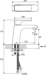 Praustuvo maišytuvas Ravak Flat 014.00, 151 mm
