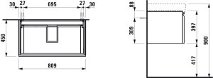 Spintelė praustuvui Laufen PRO S 810x450x390 mm, 2 stalčiai (išorinis ir vidinis), tinka praustuvui 813965, spalva - balta blizgi