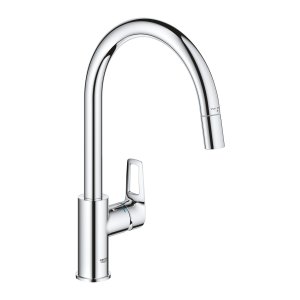 Plautuvės maišytuvas GROHE Bauloop su ištraukiama žarna, chromo spalvos 