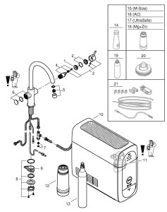 Plautuvės maišytuvo komplektas su filtravimo ir gazavimo funkcija GROHE Blue Home, nerūdijančio plieno spalvos 