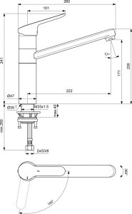 Plautuvės maišytuvas Ideal Standard Ceraflex su Blue Start funkcija (tiesi rankenėlė - šaltas vanduo), chromas
