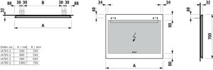 Veidrodis Laufen LEELO 600x30x700 mm, su aliuminio rėmu, su horizontaliu LED šviestuvu, 3 lietimo jutikliai