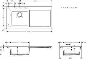 Granito SilicaTec plautuvė Hansgrohe S5110-F450, montuojama ant stalviršio, 450 mm, grafito juoda