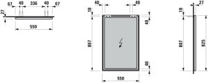 Veidrodis Laufen FRAME 25, 550x25x825 mm, su aliuminio rėmu, be apšvietimo