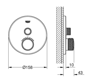 Dekoratyvinė dalis potinkinio dušo maišytuvo Grohe SmartControl 1 funkcijos matinė aukso spalva (Brushed cool sunrise)