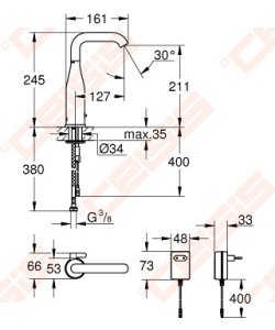 Sensorinis praustuvo maišytuvas GROHE Essence su temperatūros ribotuvu, 50–60 Hz, 230V, chromo spalvos 