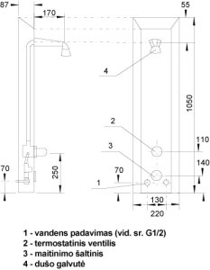 Nerūdijančio plieno dušo panelė SANELA, integruota elektronika, su vienu vandens srautu, 24V