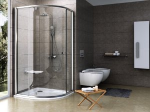 Dušo kabina RAVAK PIVOT PSKK3-80, satino spalvos profiliu, skaidriu stiklu (radius 500)