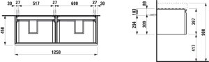 Spintelė praustuvui Laufen PRO S 1260x450x390 mm, 2 stalčiai, tinka praustuvui 814968, spalva - balta