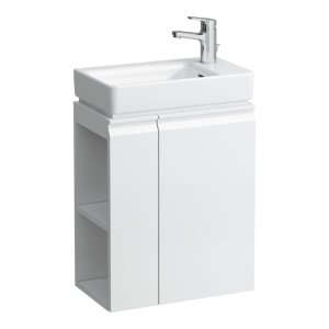 Spintelė praustuvui Laufen PRO S 470x275x605 mm, durų lankstai dešinėje, lentynos kairėje, tinka praustuvui 815954, spalva - balta blizgi