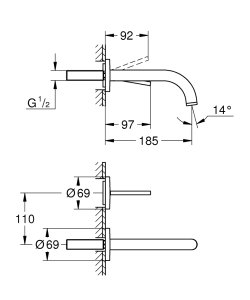Maišytuvas praustuvo iš sienos grohe Atrio M dydis 185mm