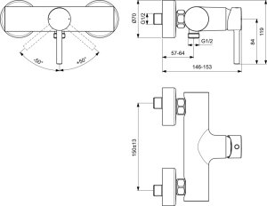 Maišytuvas dušui Ideal Standard Ceraline, spalva - juoda matinė