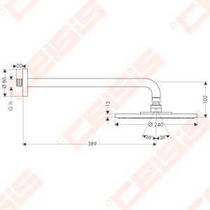 Potinkinė dušo galva iš sienos HANSGROHE Raindance S 240 Air 1su alkūne 390 mm