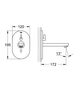 Sensorinis praustuvo maišytuvas iš sienos GROHE Eurosmart Cosmopolitan 232mm, reguliuojamas temperatūros ribotuvas, chromo spalvos 
