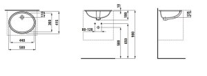 Praustuvas Laufen SAVOY 500x416x180 mm, įmontuojamas iš apačios, nušlifuota apačia, be angos maišytuvui