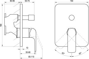 Dekoratyvinė dalis potinkiniam vonios/dušo maišytuvui Ravak Flat FL 065.20BL, juodos matinės spalvos, be potinkinės dalies R-box Vari RB 072.50