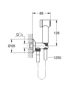 Komplektas GROHE Rainshower Aqua su bidette dušeliu (bidette dušelis, dušo žarna 125 mm ir laikiklis)