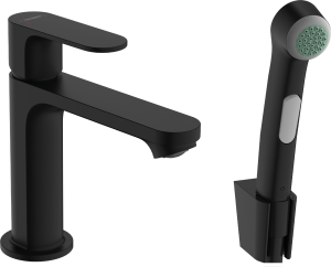 Praustuvo maišytuvas HANSGROHE Rebris S 110 su rankiniu bidė dušeliu, 1,6 m dušo žarna, spalva - juoda matinė (matt black)