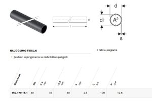 Geberit vandens nuleidimo alkūnės prailginimas pakabinamam WC puodui neįgaliesiems, d=45mm, 100 cm