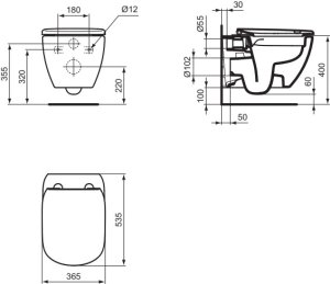 Unitazas Ideal Standard Tesi, Rimless LS+, pakabinamas, su Easyfix tvirtinimais