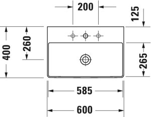 Praustuvas Durasquare Compact 600x400, be skylės maišytuvui