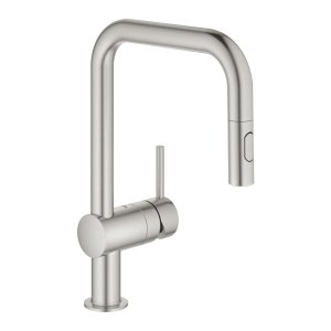 Plautuvės maišytuvas GROHE Minta U su ištraukiama žarna, nerūdijančio plieno spalvos 