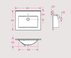 Praustuvas BALTECO Forma 60 cm glazūruotos akmens masės