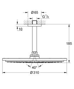 Dušo galva GROHE Cosmopolitan 310 iš lubų su 142mm laikikliu, vienos srovės matinė aukso spalva