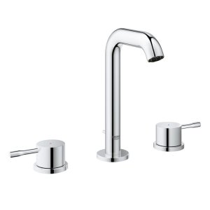 Praustuvo maišytuvas GROHE Essence M dydžio, 3 skylių, su dugno vožtuvu, chromo spalvos