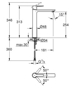 Praustuvo maišytuvas GROHE Lineare XL dydis, be dugno vožtuvo, nerūdijančio plieno spalvos