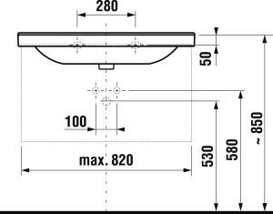 Praustuvas Jika CUBITO, 850x485x165 mm, su 1 anga maišytuvui viduryje