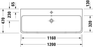 Praustuvas Qatego 1200x470, dvi skylės maišytuvui