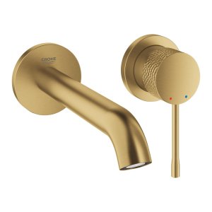 Maišytuvas praustuvui iš sienos Grohe Essence crafted 183mm ilgio matinė aukso spalva 