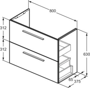Spintelė Ideal Standard  I.Life S, matmenys 800x375x630mm, 2 stalčiai, spalva - Natural Oak, skirta praustuvui T458901