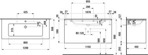 Spintelė su praustuvu Laufen PRO S 1200x500x610 mm, plonas "slim" praustuvas, 2 stalčiai,  spintelės spalva - balta matinė