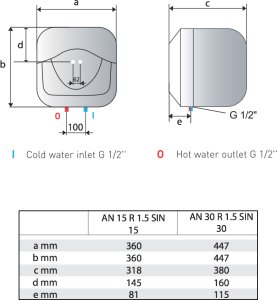 Elektrinis vandens šildytuvas ARISTON ANDRIS R 15 OR virš praustuvo, 1/2”