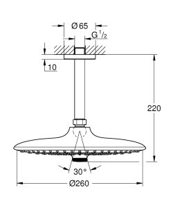 Dušo galva iš lubų  Euphoria 260 su vamzdžiu 142mm 3 srovių