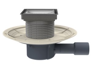 Trapas vidaus patalpoms DN40/50 horizontalus su šlapiu sifonu, "Klick-Klack" grotelių tvirtinimas, n.pl. Rėmelis, plytelei įklijuoti  132x132mm/112x112mm