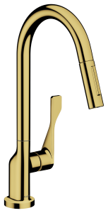 Plautuvės maišytuvas AXOR Citterio 250 su ištraukiama galvute, poliruoto aukso spalvos (Polished Gold Optic)