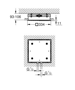 Galva dušo Grohe RSH Aqua Mono iš lubų 1 srovės 334x334mm su potinkine dalimi