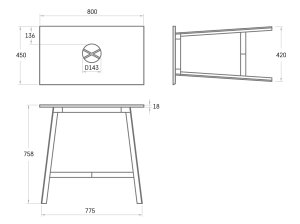 Kojelės metalinės su Silkstone stalviršiu 800x450