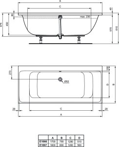 Vonia Ideal Standard Connect Air, 1800x800x610, įmontuojama