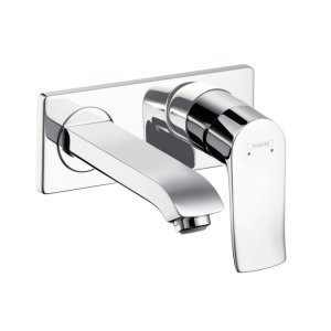 Praustuvo maišytuvas HANSGROHE Metris 165, iš sienos, su neužsidarančiu dugno vožtuvu, "LowFlow“ 3,5 l/min, spalva - chromo
